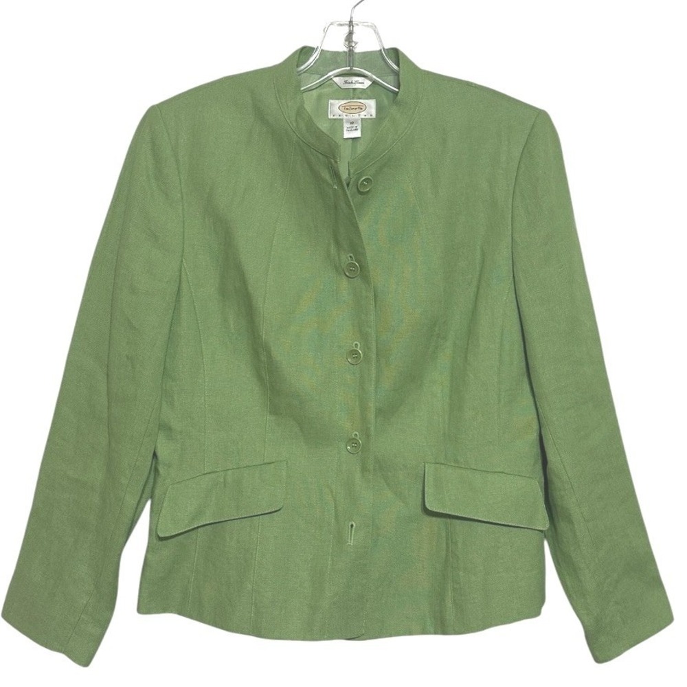 Talbots Blazer Womens Green Irish Linen Mandarin Collar Spring Classic VTG 10P